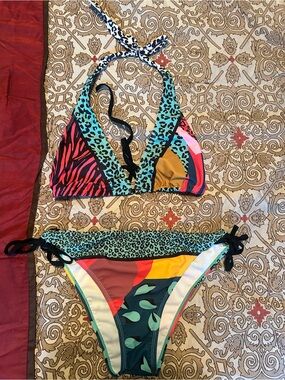 Women Colorful Triangle Bikini Set Large